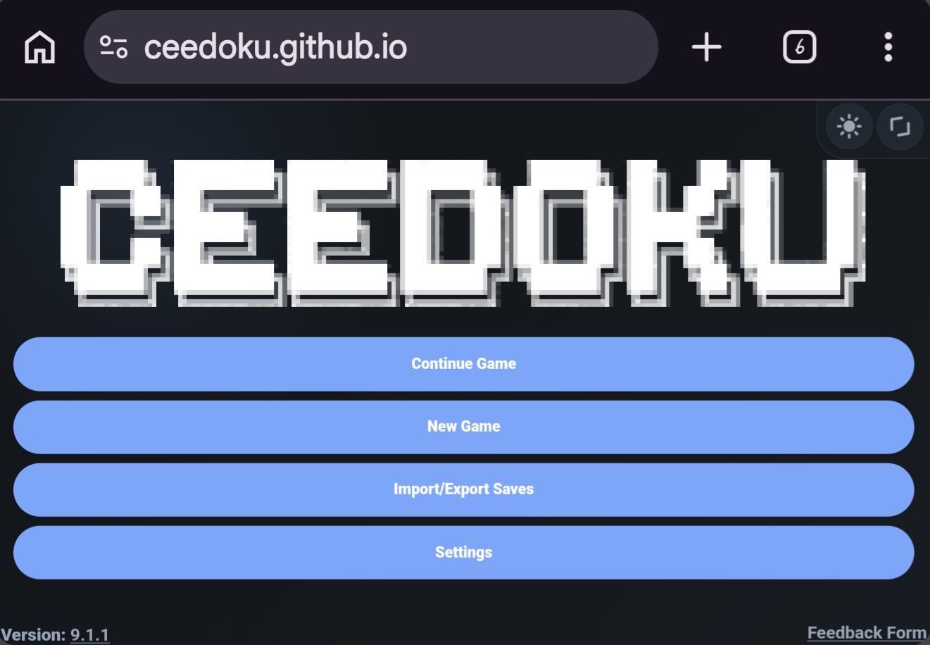 A browser with the Ceedoku website open